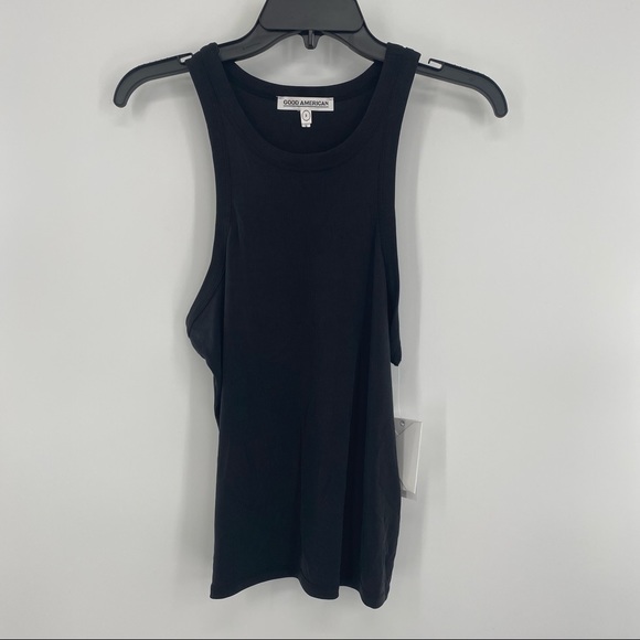 Good American NWT Micro Rib Tank Sleeveless Black Tank Top Size 3 Large 10 New - Picture 3 of 8